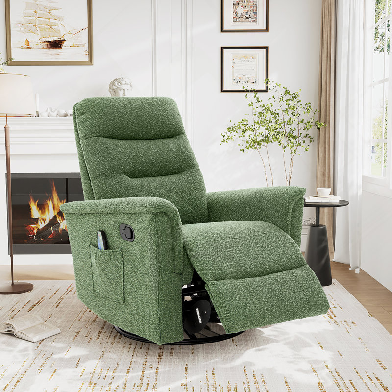 Liora Modern Chenille Recliner Chair with 8-Point Massage, Rocking & Swivel Base, Adjustable Backrest, Green Boucle Duplicate