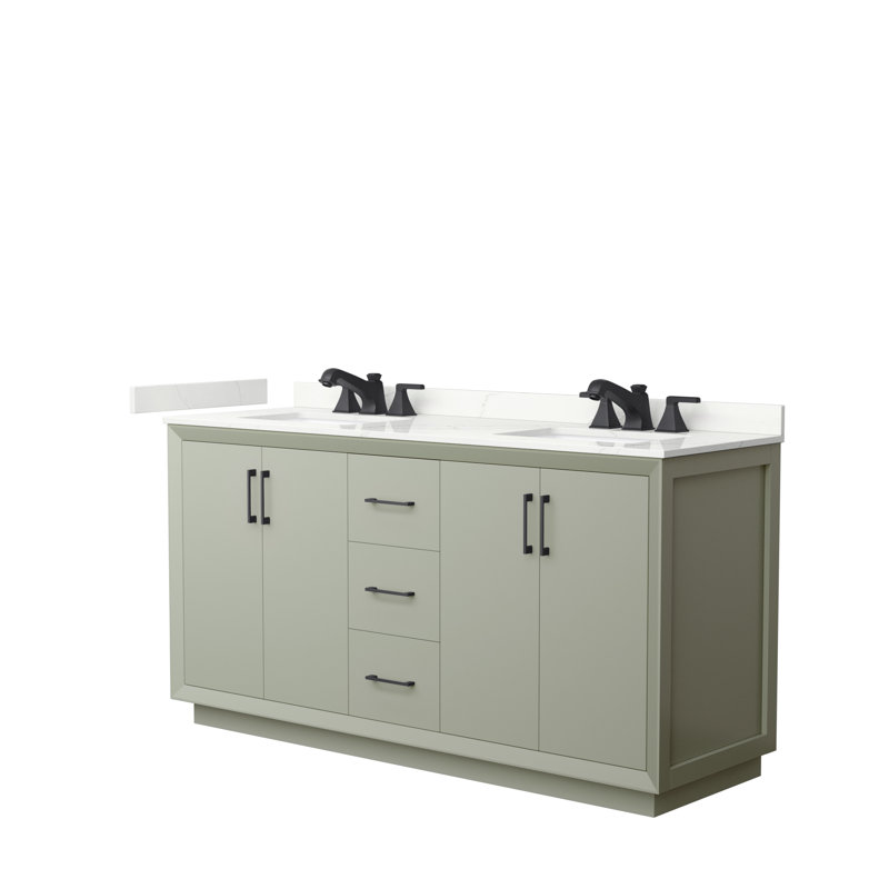Strada 66'' W Double Vanity, Giotto Quartz, Light Green, Brushed Nickel