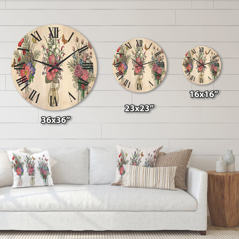 Horloge murale Bouquets de fleurs sauvages dans des vases transparents II, Très grand