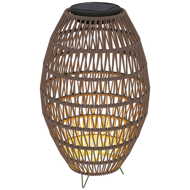 Outsunny Rattan Solar Lamp Auto On/Off Light IP44 Waterproof, Dark Brown
