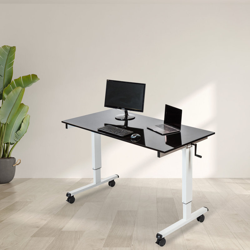 Fontclair Adjustable Metal Base Standing Desk, Gloss White/White, 32.5" H x 59" W x 29.5" D