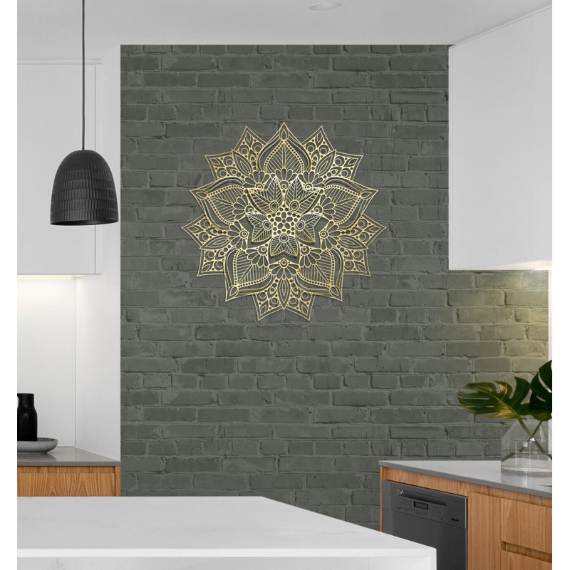 Metal Mandala Abstract Wall Hanging Décor, Creative Floral Metal Wall Art Home Decoration, 10" H x 10" W x 0.5" D, Matte Gold