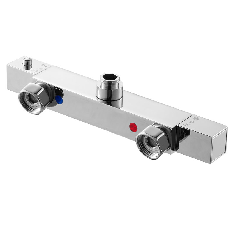 Thermostatic Shower Faucet Valve, 38? Secure Lock Thermostatic Shower Faucet Valve, Hot Cold Water Showering Faucets Temperature Control Valves for Bathroom, RV, Hotel, Two Holes & Chrome Silver