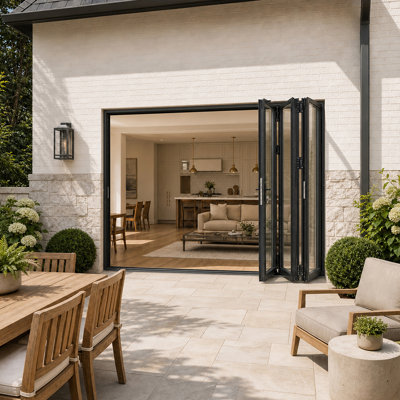 96 in. x 80 in. Black Left to Right Out-Swing Thermal Break Aluminum Folding Patio Door with Locks (3-folding)