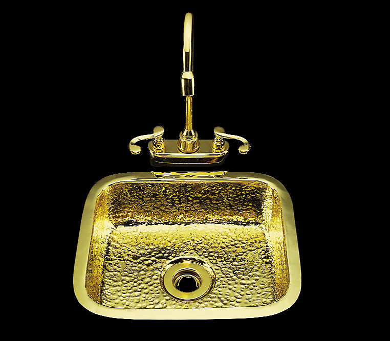 Évier de cuisine en métal sculpté L 14 po x l 11 po, Laiton poli