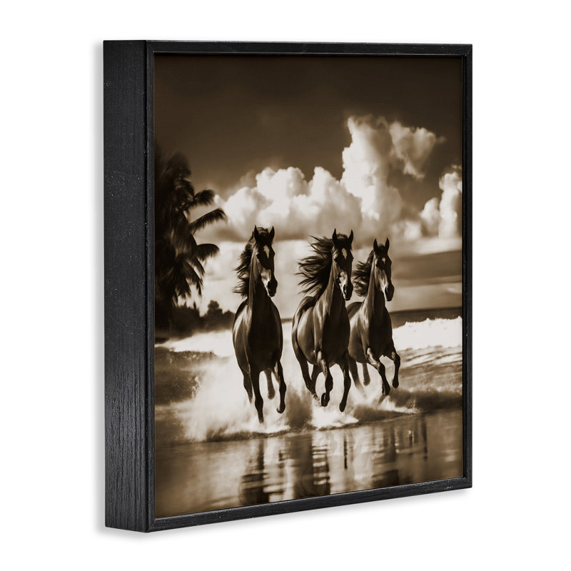 Sépia étalons au galop, estampe numérique par Noah Bay, Giclée encadrée noir minuit, H 17 po x l 17 po