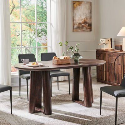 63" Oval Dining Table For 6 With Triangular Structure Pedestal Stable Base & Curved Table Edge