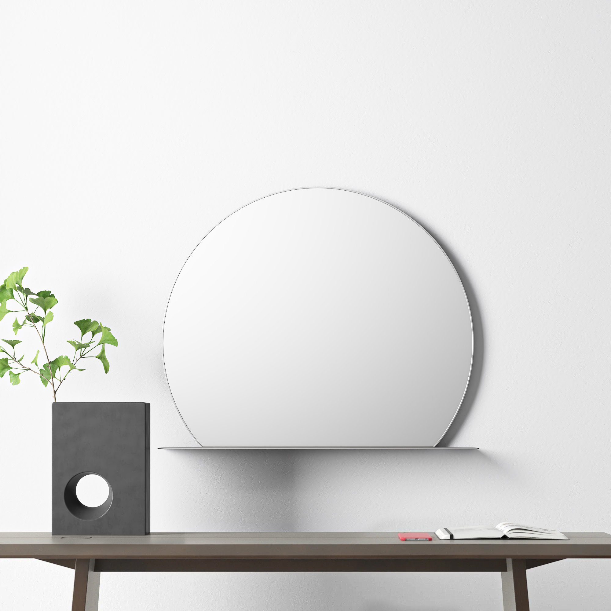 Amici Stainless Steel Round Mirror with Shelves