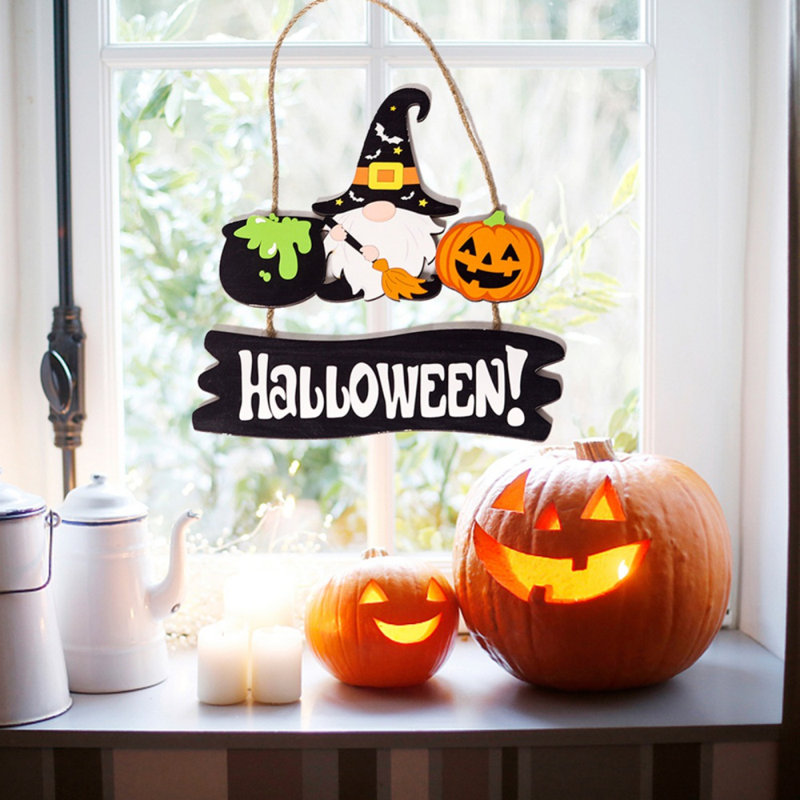 Pendentif porte-gobelet en bois 2 pièces Halloween