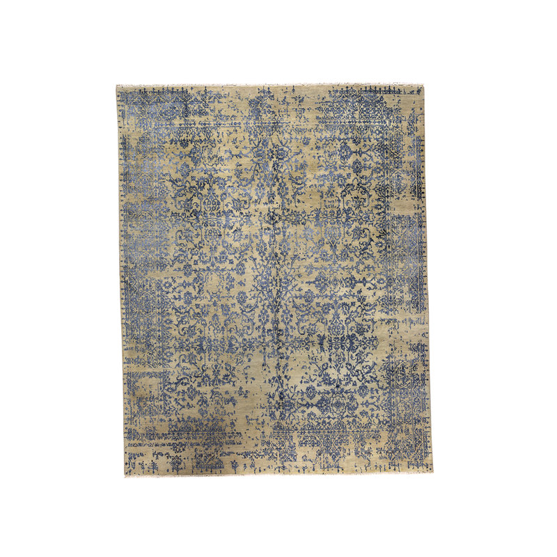 Tapis unique noué à la main de 8 pi x 10 pi en jaune / bleu