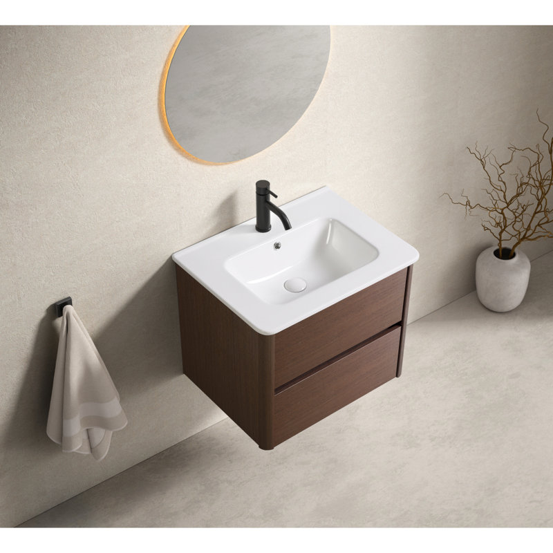 Meuble-lavabo mural noir brun 23 po x 18 po x 19 po - facile à assembler avec des panneaux numérotés, un tiroir à fermeture en douceur et une finition résistante aux égratignures pour un rangement moderne dans la salle de bain