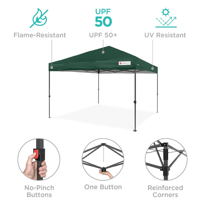 Best Choice Products Easy Setup Pop Up Canopy W/ 1-Button Setup, Wheeled Case, 4 Weight Bags, 10ft x 10ft, Dark Green
