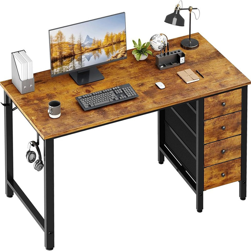 Bureau d'ordinateur 47 pouces avec 4 tiroirs en tissu, bureau d'étude réversible pour bureau à domicile
