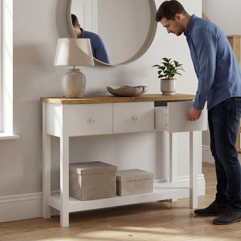 Beacsfield 3 Drawer Console Table Slim Hallway & Living Room Furniture Shaker Style, White