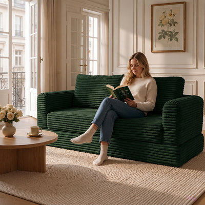 55 Inch Convertible Futon Sofa Bed, Folding Boneless Couches with Sleeper Sofa, Fold Out Floor Sofa Couch with Deep Seat, Cloud Corduroy Foldable Mattress Couch for Living Room