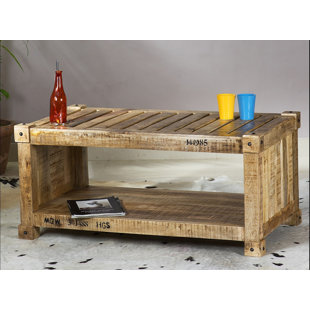 Solid Wood Floor Shelf Coffee Table with Storage