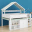 Lit mezzanine en bois robuste avec toit à baldaquin et armoire de rangement-658818683