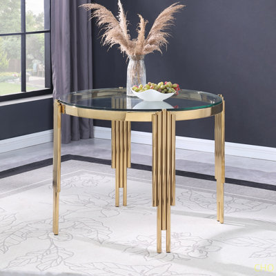Table de salle à manger 38,6 po, table en verre trempé et pieds polis, table de style moderne pour la maison et la cuisine.