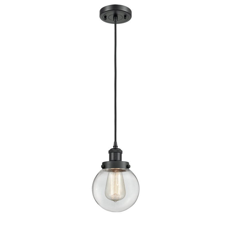 Luminaire suspendu sphère 1 lumière Chippewa, Noir mat, Ampoule non incluse, Transparent