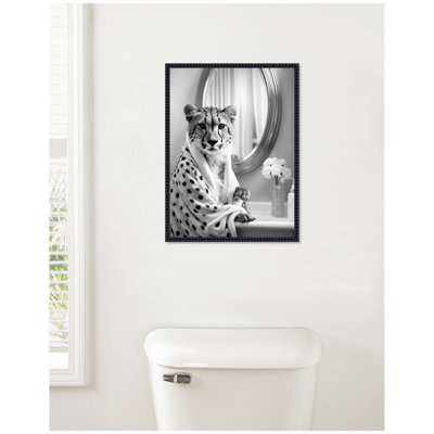 Cheetah Glam Bathroom Towel Robe Black and White by Drumheller Framed Canvas Wall Art Print