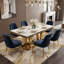 Table de salle à manger en marbre moderne de luxe pour 6 à 8 personnes, marbre blanc rectangulaire de 67 po avec base en acier inoxydable doré, grande table de cuisine pour la salle à manger / appartement de la maison / bureau, robuste et élégante, facile à installer (table seulement) -1160606500