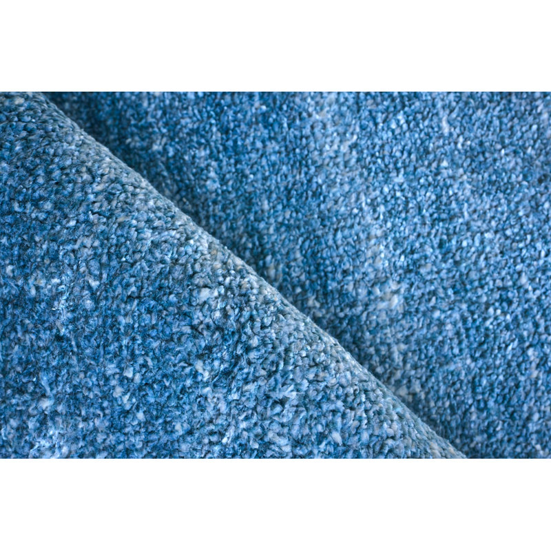 Rectangle Plush Solid Color Hand-Knotted Wool Area Rug in Light Blue, Rectangle 8' x 10'