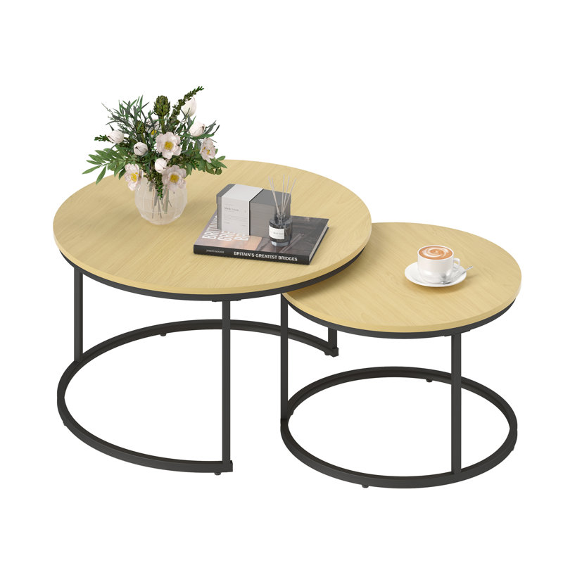 31.5" Round Nesting Coffee Table, Natural, Black