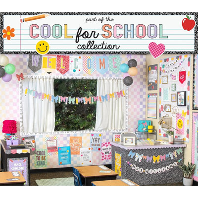 Cool For School Pennants Bulletin Board Set – Welcome Classroom Decor For Back To School Door, Wall, Chalkboard & Teacher Display