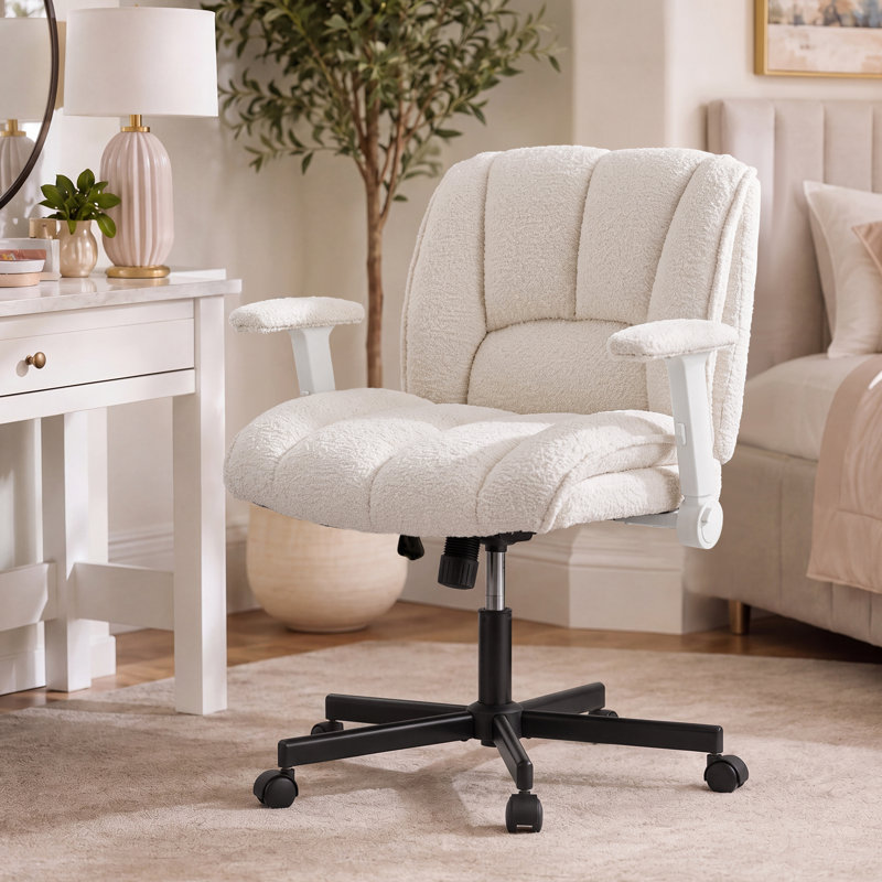 Criss Cross Home Office Chair With Adjustable Backrest,Swivel Wheels And Adjustable Armrest, Beige