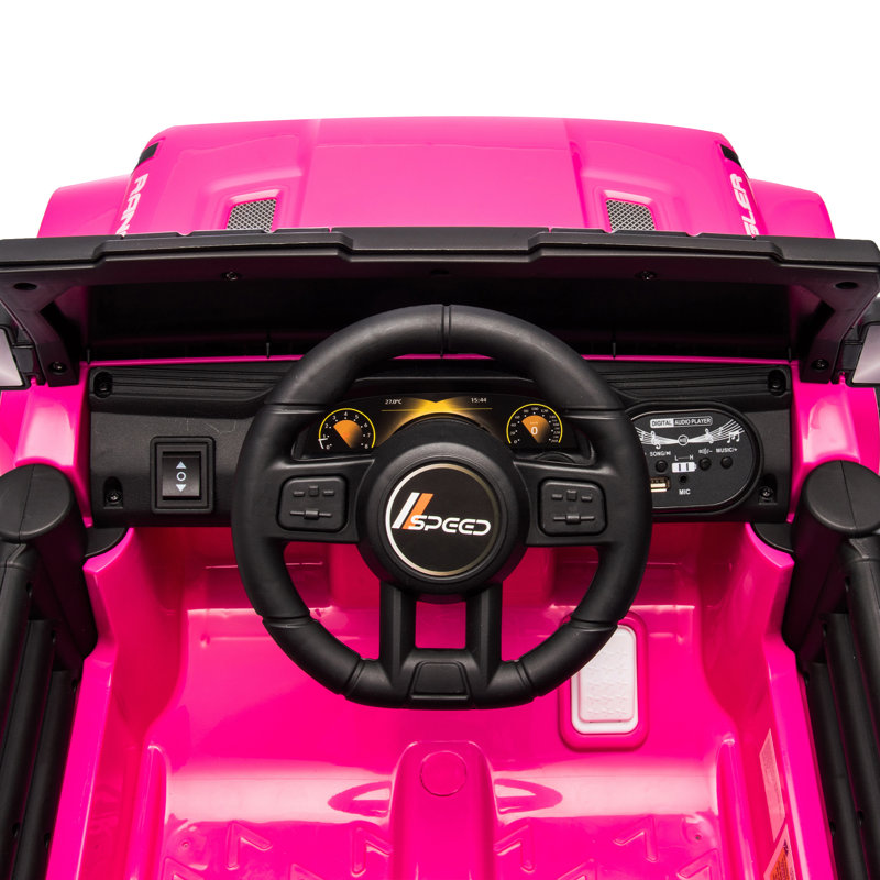 Voiture 12V pour enfants avec télécommande parentale, lumières Bluetooth et DEL, Noir / Rose