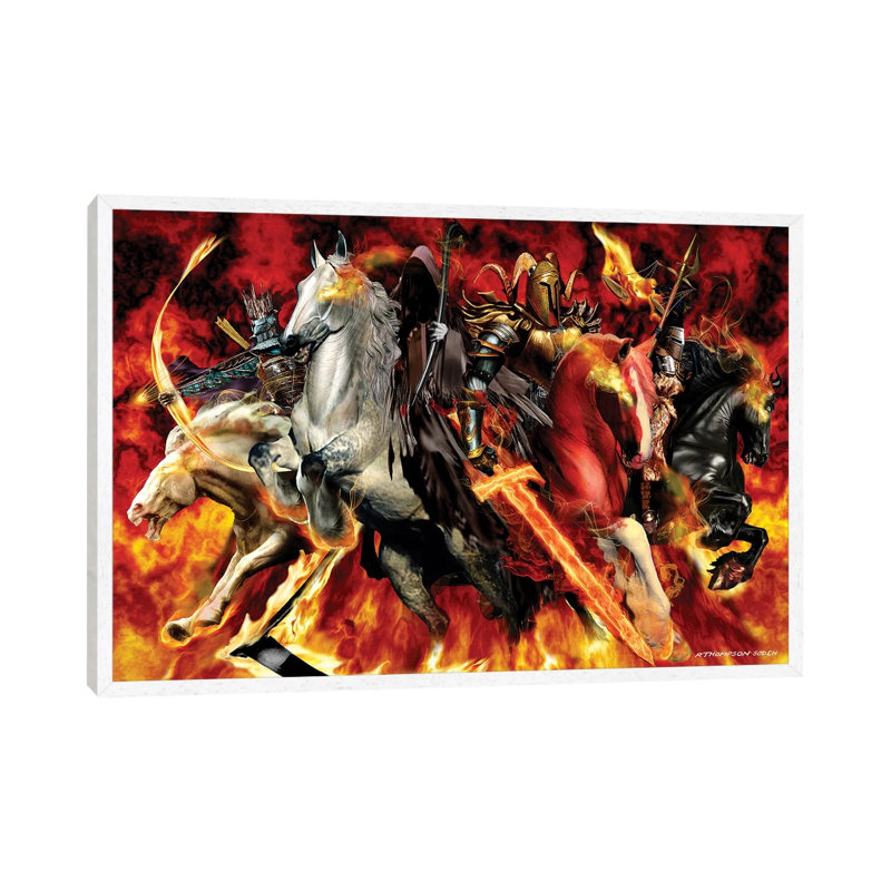 4 Horseman 1 Piece Wall Art on Canvas, 101.6 cm H x 66.04 cm W, White Floater Framed