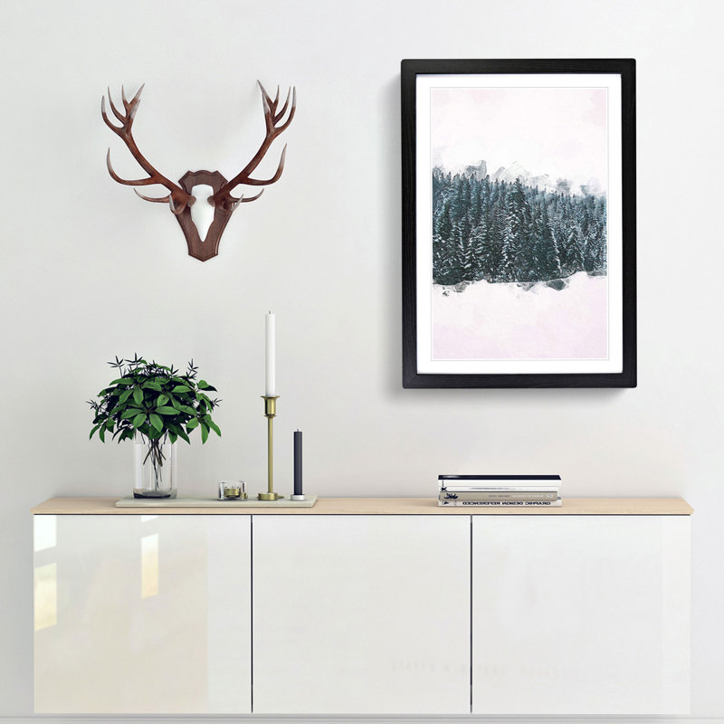 Fir Tree Forest in Winter in Abstract - Picture Frame Painting Print, 36cm H x 27cm W x 2cm D, Black Framed