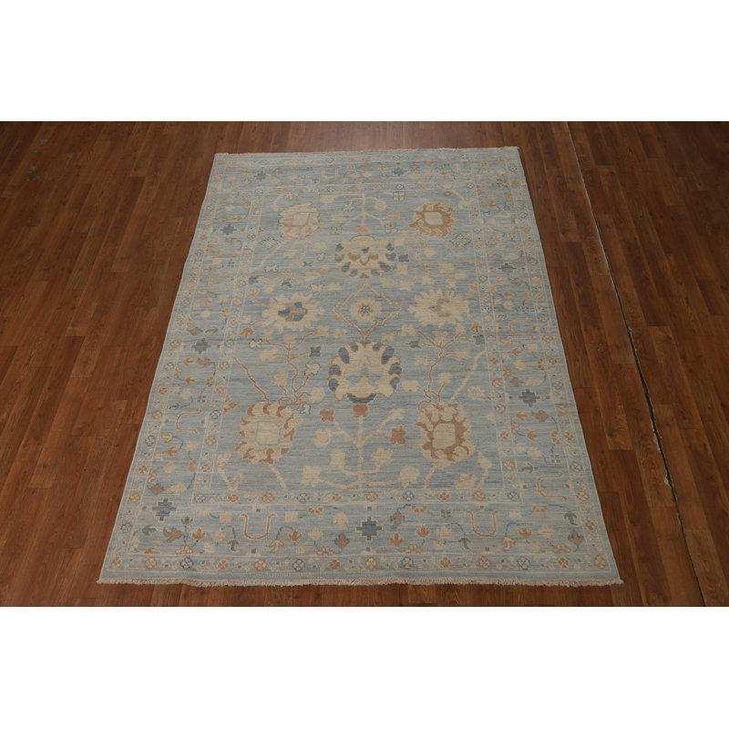Vegetable Dye Blue Oushak Turkish Rug 5x7