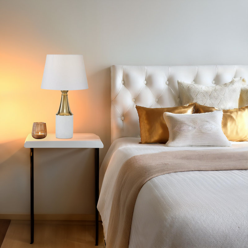 Stylish Transitional 21" White Cement And Gold Modern Table Lamp 