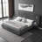 Queen Size Dark Grey Upholstered Platform Bed with Pleated Headboard, Integrated Bedside Table & Adjustable Lamps - No Box Spring Needed-219579272-219578998