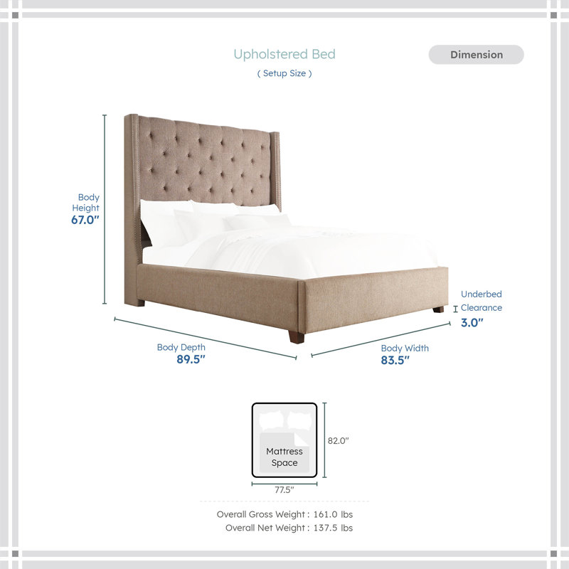 Lit plateforme tapissier Laylagrace, Très grand, Brun