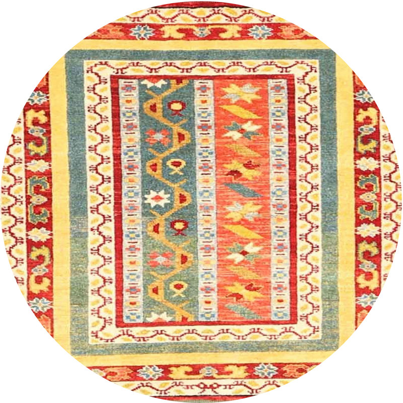 Tapis contemporain jaune / rouge / gris clair, Rond 3 pi