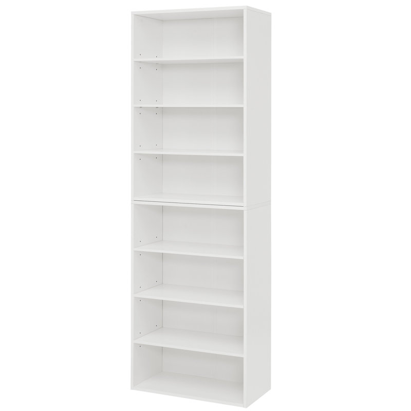 Multifunctional 8 - Layer Cd Bookcase, Adjustable Shelves, Detachable Into Two 4 , High Density , 32 Lbs Net Weight Double Shelf For And Books, Configuration, Height, White 71" Height