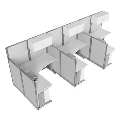 Poste de travail à panneau en forme de L pour 3 personnes 64,5 po x 63 po x 195 po Regency Instant Office, blanc pur
