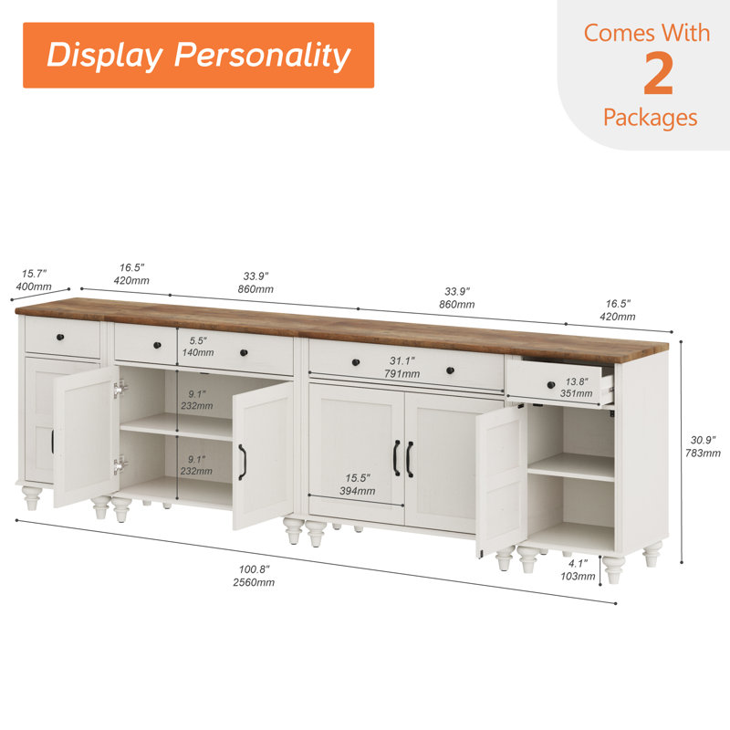 Buffet de cuisine Scarlett, Blanc / Brun