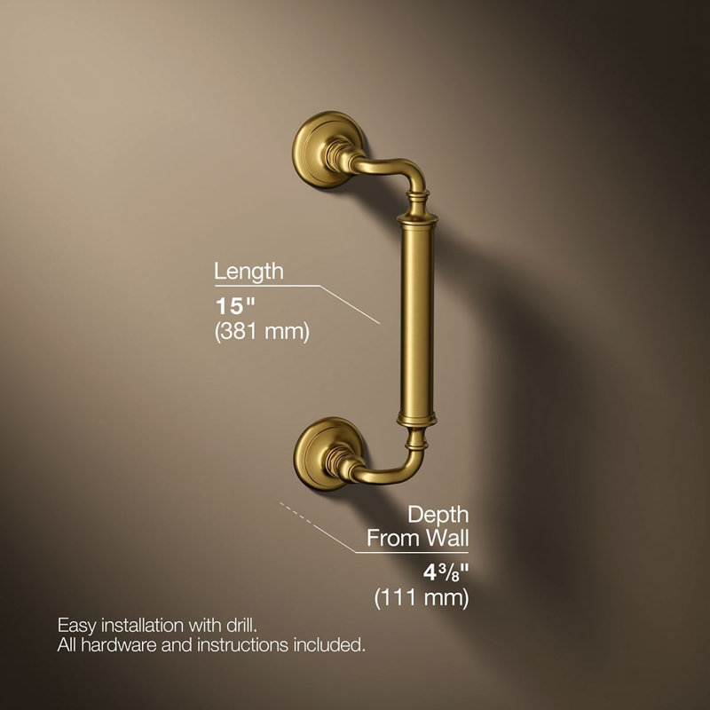 Artifacts Grab Bar, 12"W, Vibrant Brushed Modern Brass