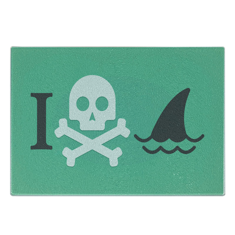 Ambesonne Green Tempered Glass Cutting Board Skull Shark Marine Words Green White