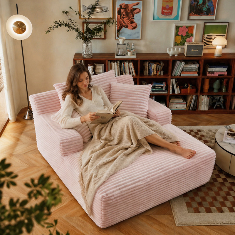 Chaise longue surdimensionnée en chenille de 67 po à assise profonde et nuage avec coussins, canapé de lecture moderne pour le salon