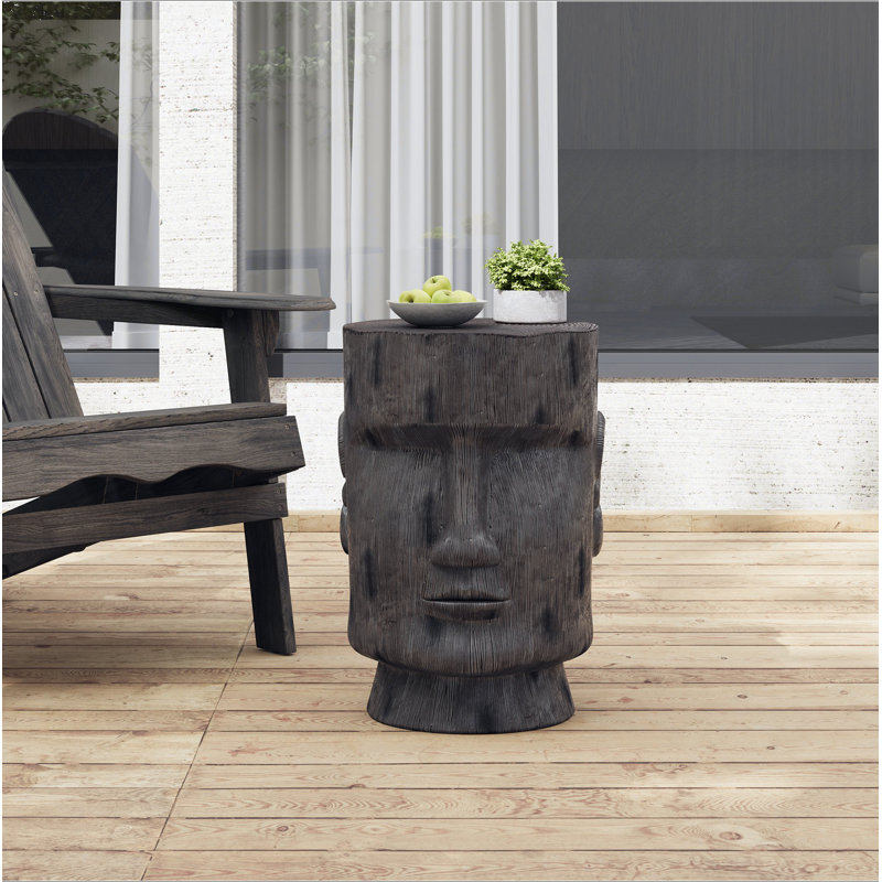 Table d'appoint d'extérieur, tabouret de table de bout à piédestal de statue de l'île de Pâques, pour terrasse de patio