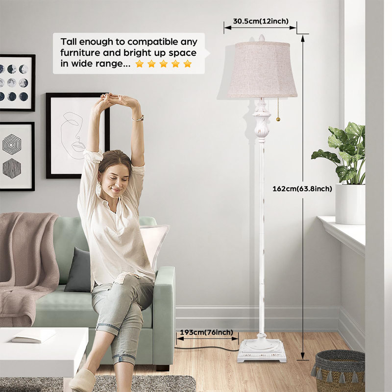 Traditional Floor Lamp, White, Beige