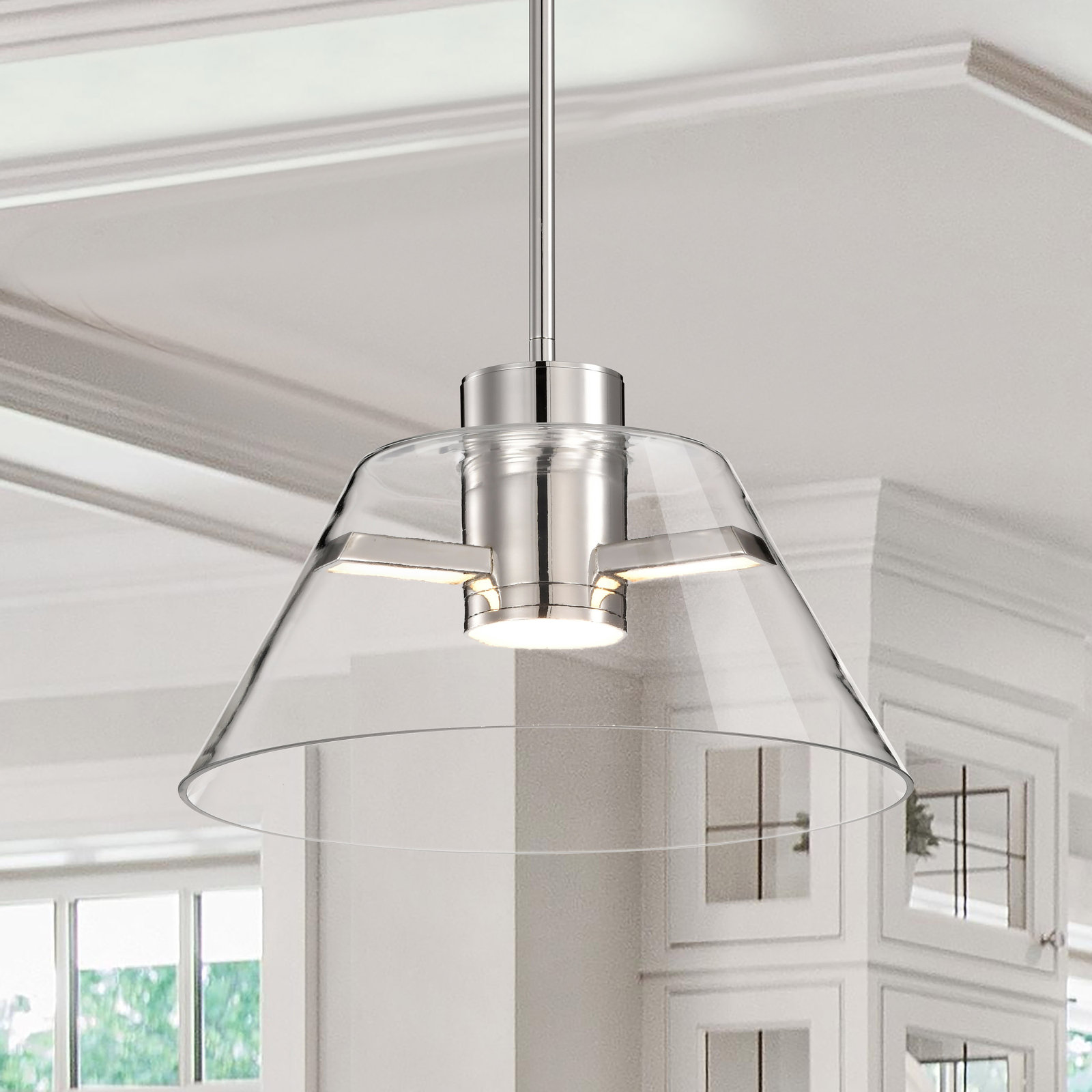 Sinclair Dimmable Glass Single Light Pendant, Polished Nickel, 46.13" H x 13.63" W x 13.63" D
