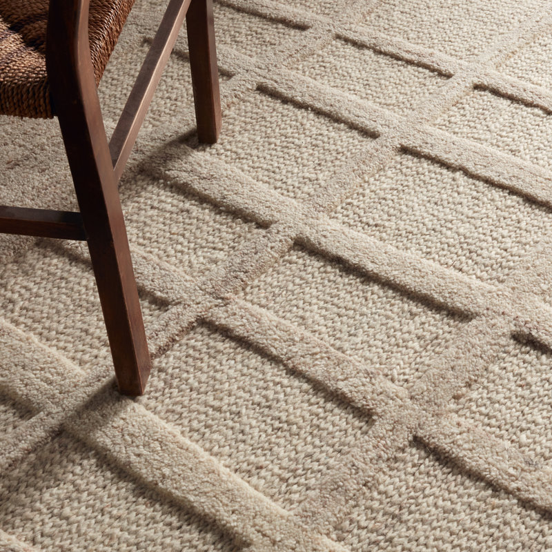 Tapis crème à motif géométrique fait à la main Label J Lustrous BAV04, Rectangle 12 pi x 15 pi