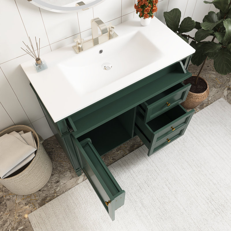 Meuble-lavabo sur pied 36 po avec lavabo en résine, Vert, Doré