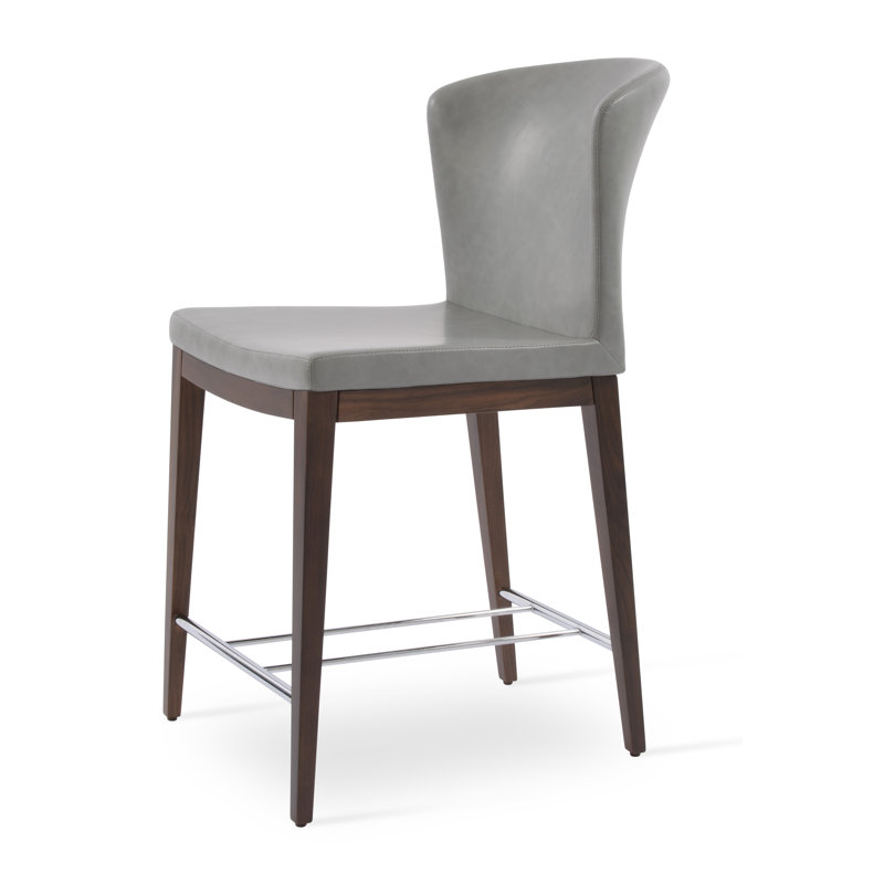 Tabouret de bar et de comptoir à dossier haut Capri, Tabouret de comptoir (siège d'une hauteur de 24 p, Noyer, Gris clair