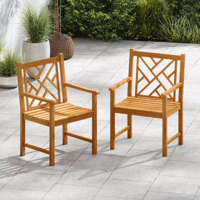 Outdoor Dining Chairs Acacia Wood Slatted Patio Chairs with Armrests by Ophelia & Co.